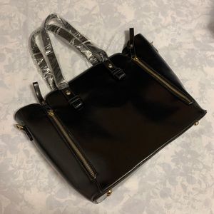 Faux Leather Black Bucket Tote Bag